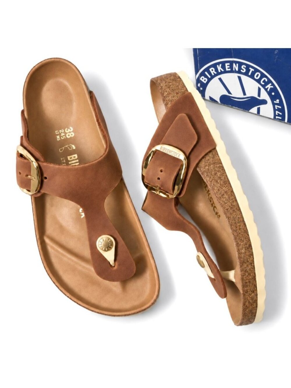 Birkenstock Gizeh Big Buckle Cognac Leather Sandals EU 38 US 7-7.5 Regular Fit